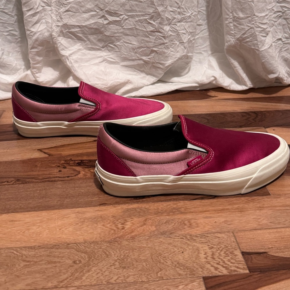 satin slip on vans